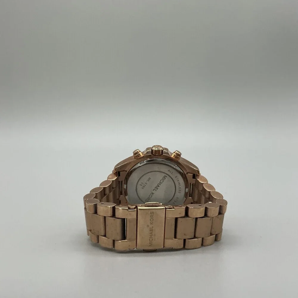 Michael Kors MK-5799 Womens Watch 37mm Rose Gold Tone Chronograph New Battery 6